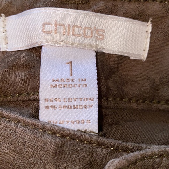 Chicos khaki Cotton/Spandex slacks size 1 ( Medium or size 8) EUC Damask pattern - Picture 4 of 8